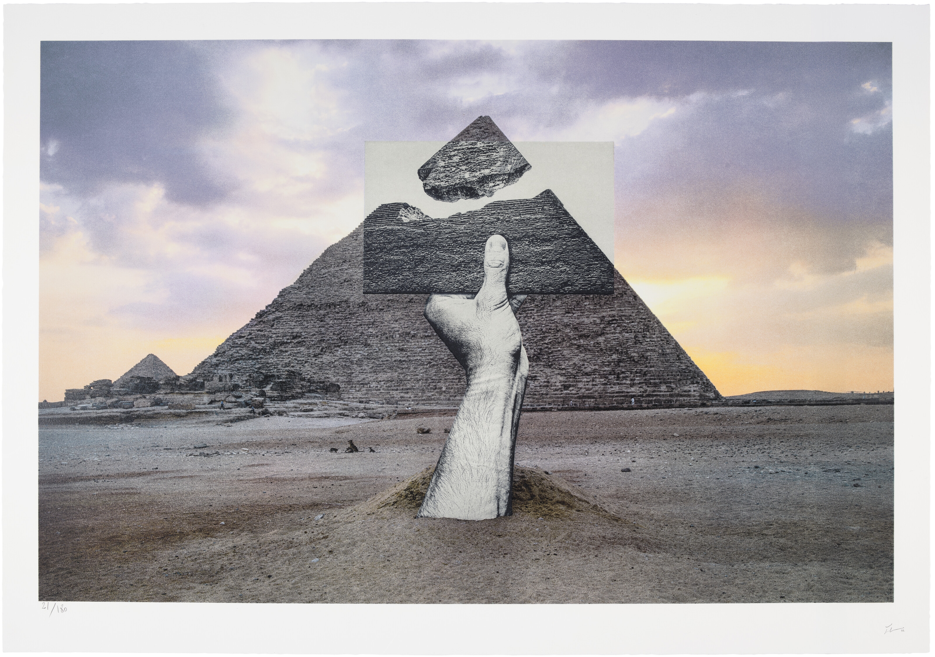 Artwork by JR, Trompe l'oeil, Greetings from Giza, 22 Octobre 2021: two prints, Made of lithographs in colors, on Rives BFK paper