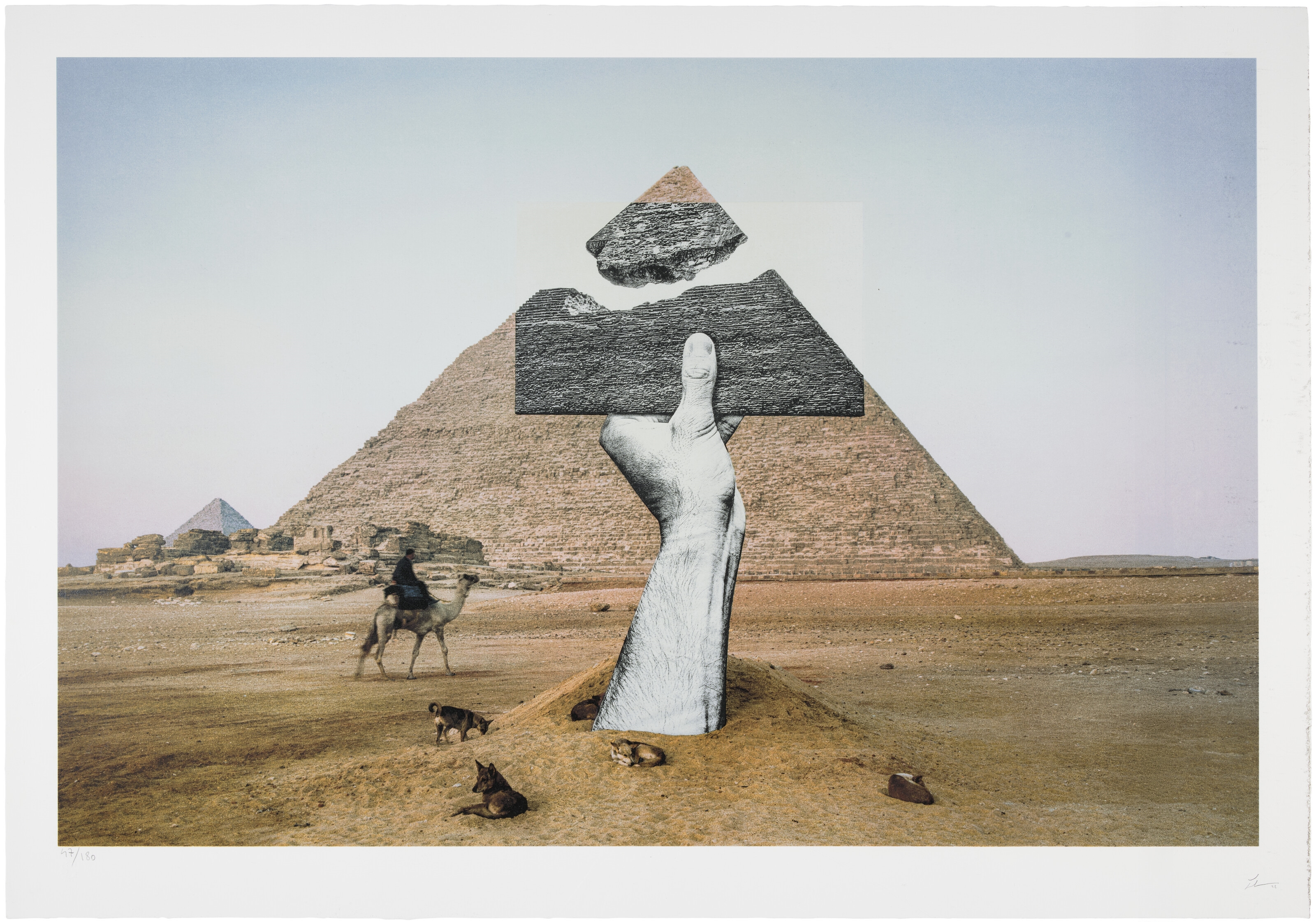 Artwork by JR, Trompe l'oeil, Greetings from Giza, 22 Octobre 2021: two prints, Made of lithographs in colors, on Rives BFK paper