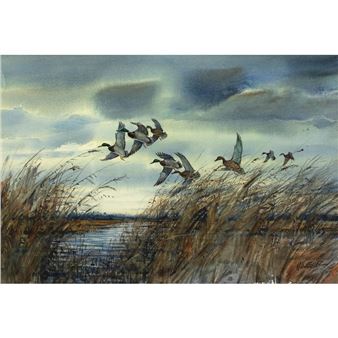 MALLARDS OVER THE MARSH - Milton C. Weiler