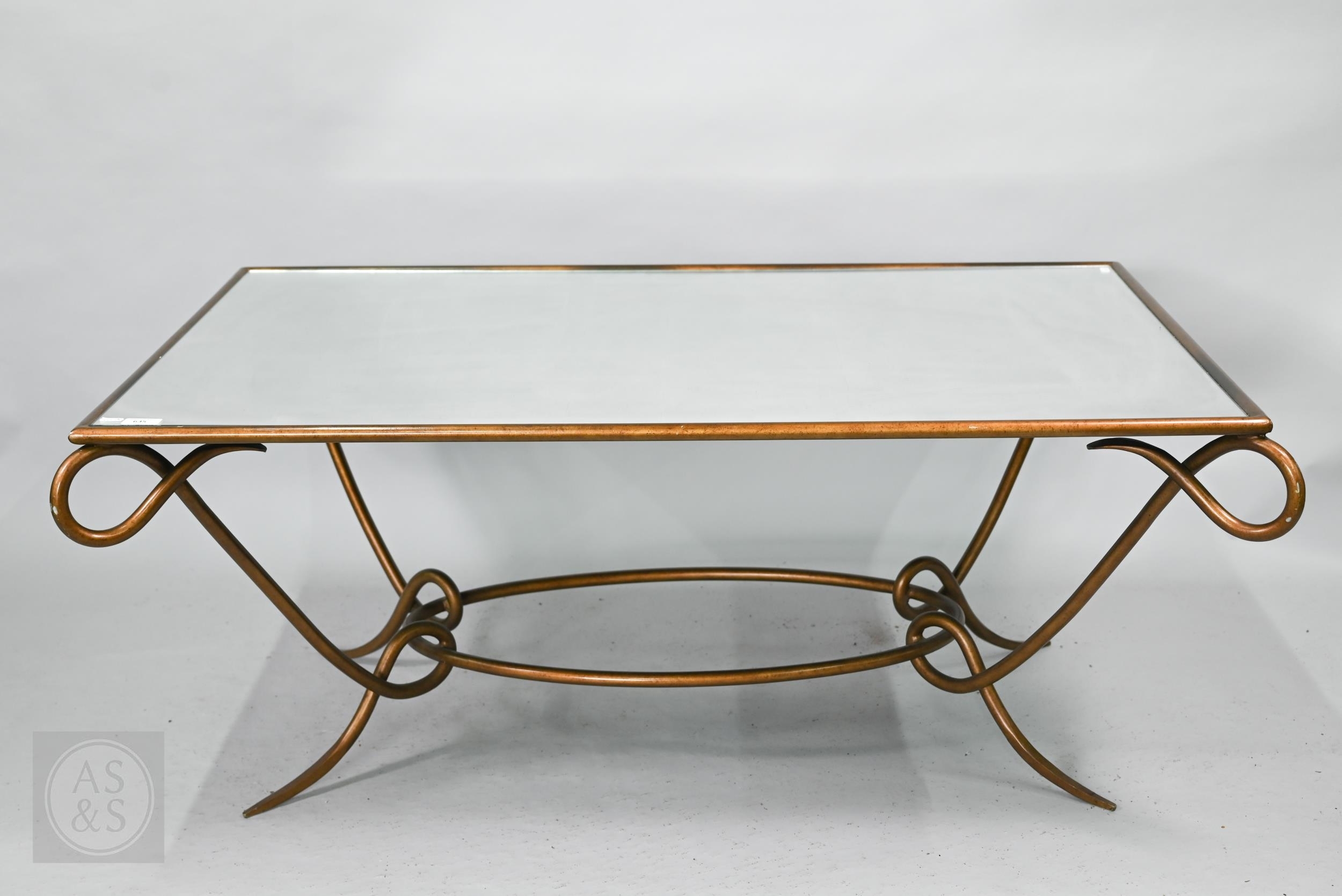 Artwork by Rene Drouet, Coffee table, Made of scarce gilded iron with oxidised glass top with ghosted lattice design