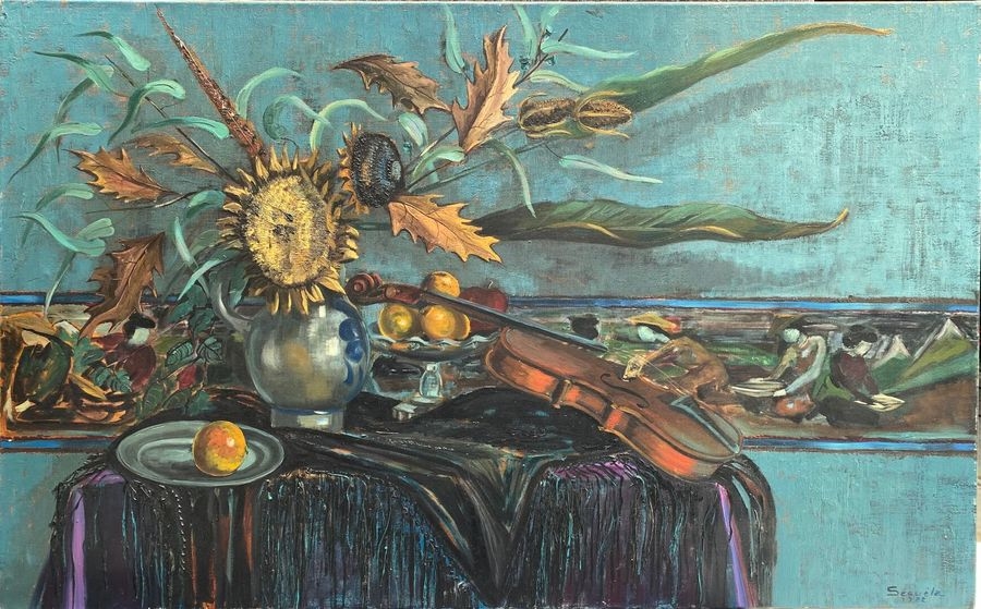 Artwork by Harry Seguela, Still life with violin, Made of Oil on canvas