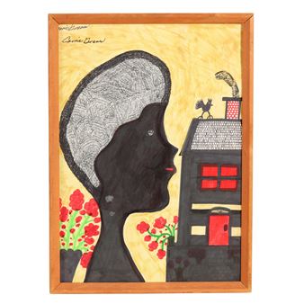 Woman in Profile with House and Rooster - Carrie Graves