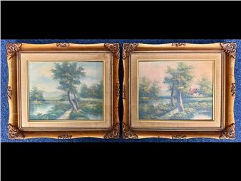 Pair of Framed Oil Paintings both signed Hudson lower right - Hudson