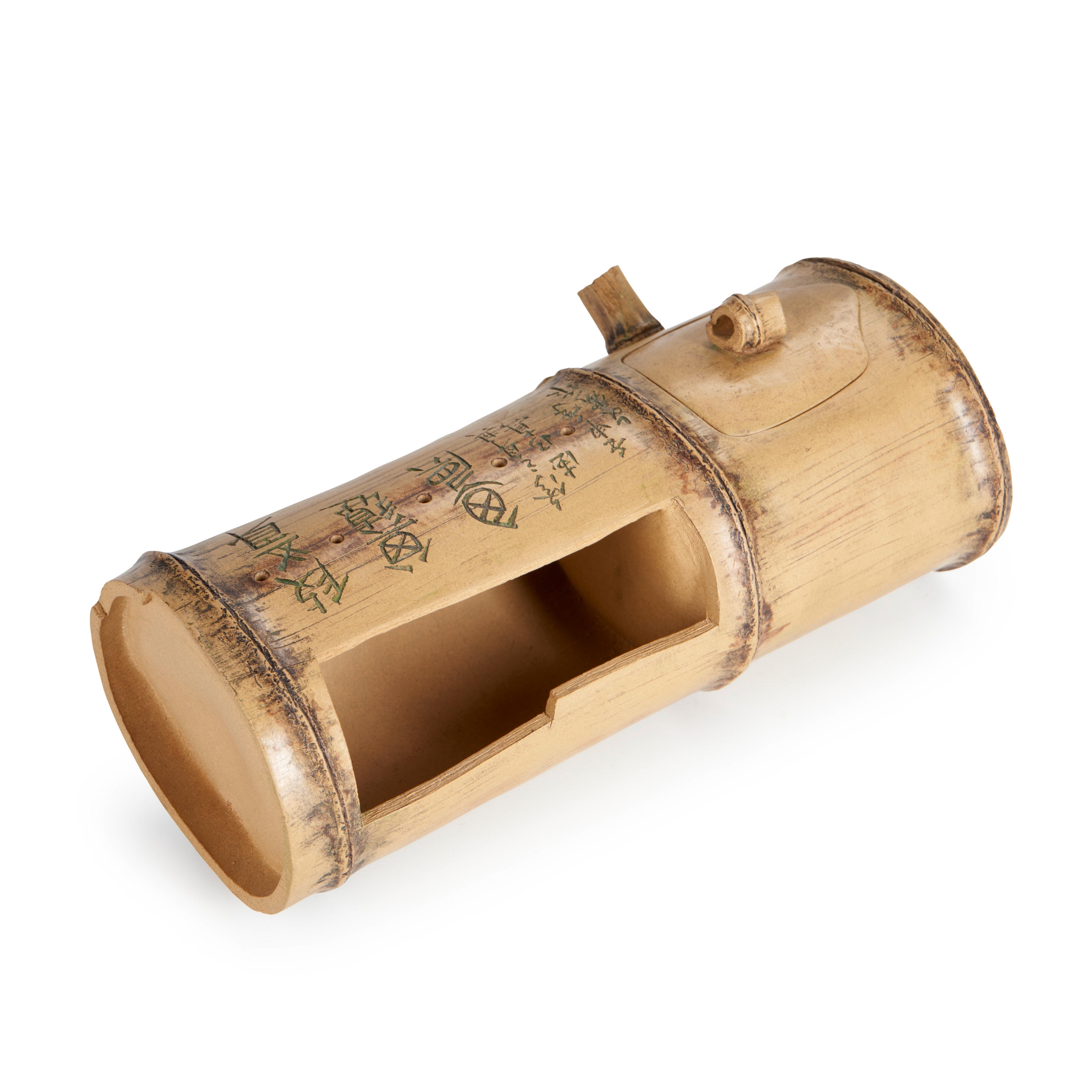 Artwork by Lu Wenxia, A BAMBOO-FORM YIXING TEAPOT AND COVER, Made of BAMBOO