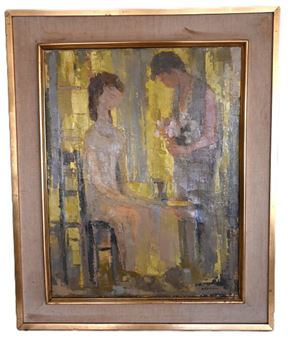 Couple with a bouquet of flowers - A. Clement