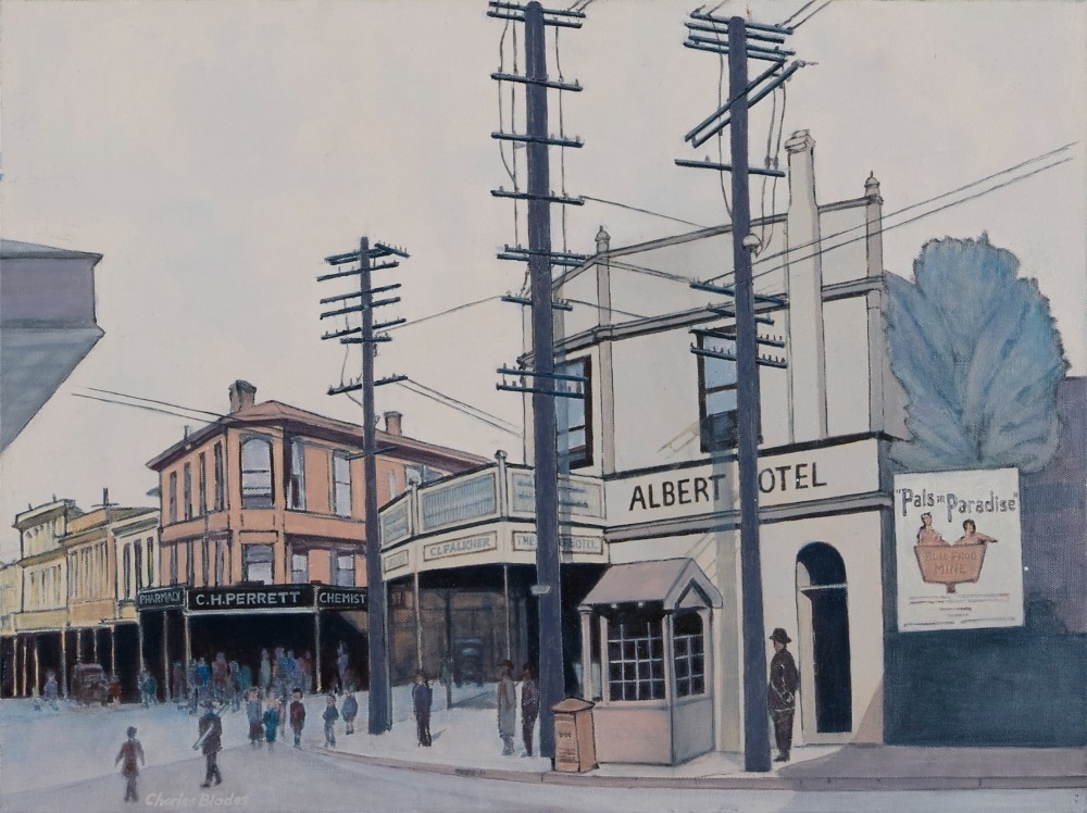 Artwork by Charles Blades, Perrott's Corner, Willis Street, Made of acrylic on canvas