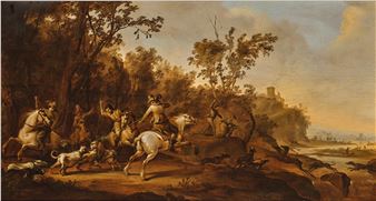 Waldlandschaft mit einer Jagdszene - Abraham Hondius