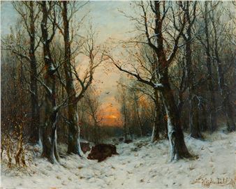 Wildschweine im Abendrot - Friedrich Josef Nicolai Heydendahl