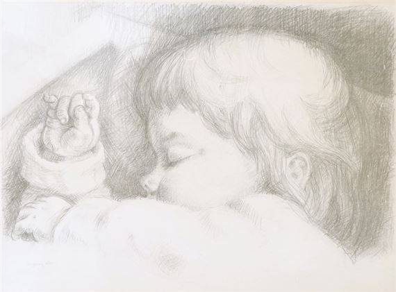 Ib Spang Olsen (Danish, 1921-2012), Study of a child sleeping, pencil sketch, signed, 39 x 52cm - Ib Spang Olsen
