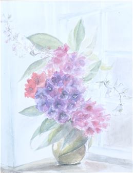 Virginia Duveen, Still life ‘Rhodendrons I’, signed and dated 1984, watercolour, 43 x 33cm - Virginia Duveen