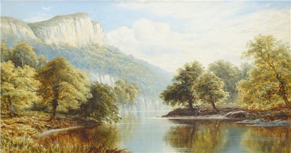 Thomas Spinks (1847-1927), ‘View in Derbyshire’, signed and dated 1872, Eastbourne Fine Art label verso, oil on canvas, ornate gilt frame, 29 x 54cm by Thomas Spinks, dated 1872