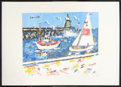 Capbreton, voiliers près de l'Estacade  signée en haut à gauche by Jean Ducasse