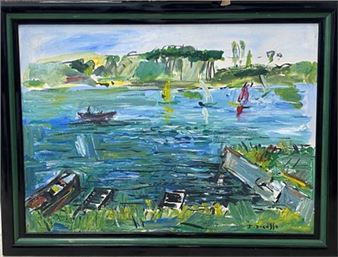 Optimistes sur le lac  signée en bas à droite - Jean Ducasse