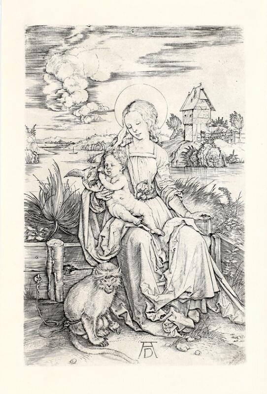 Artwork by Albrecht Dürer, The Virgin and Child with a Monkey, Made of Engraving