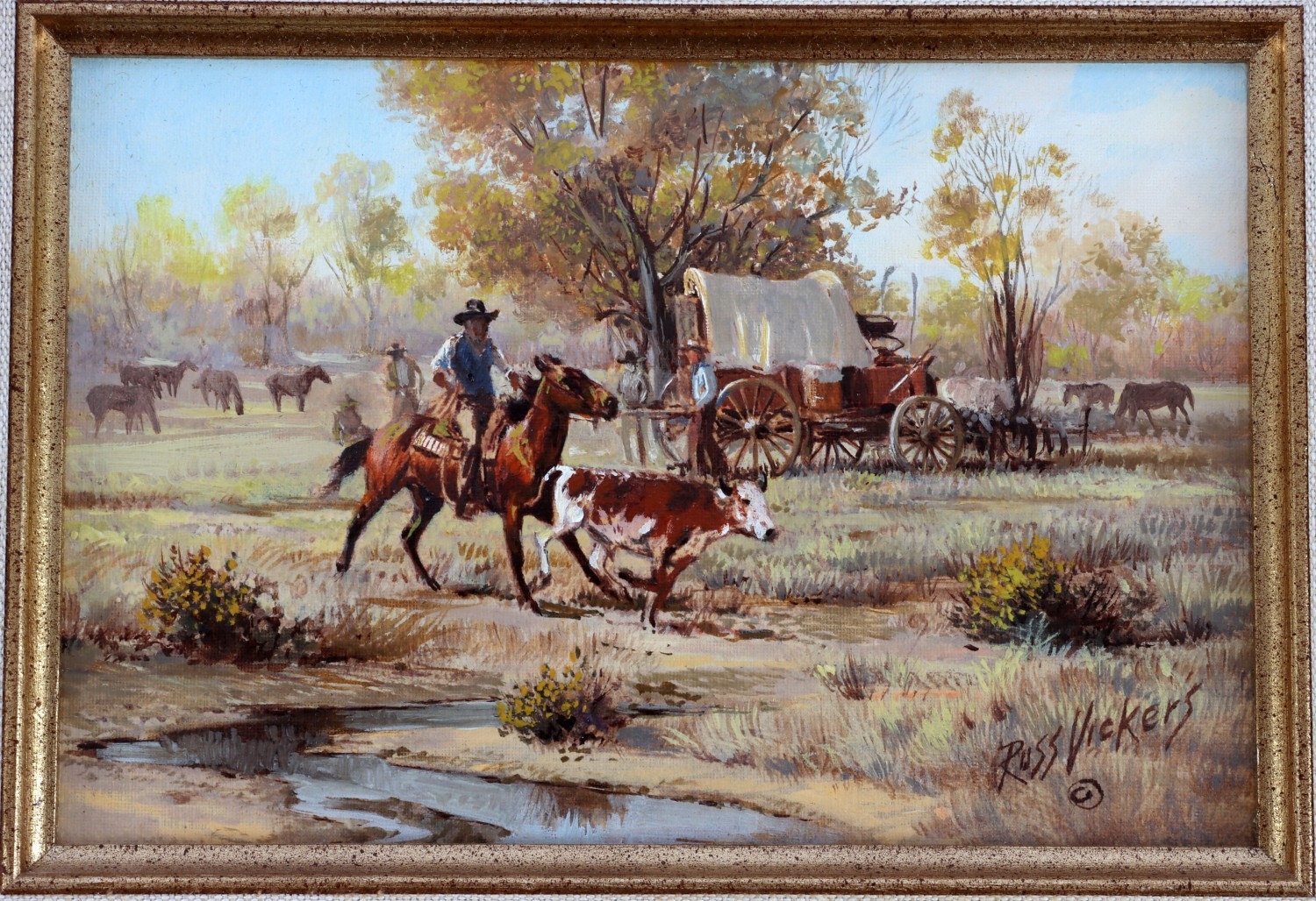 Russ Vickers | RUSS VICKERS COWBOY TRAIL PAINTING | MutualArt