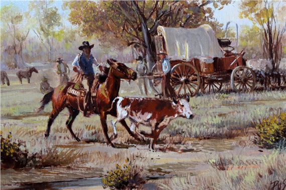 Russ Vickers | RUSS VICKERS COWBOY TRAIL PAINTING | MutualArt