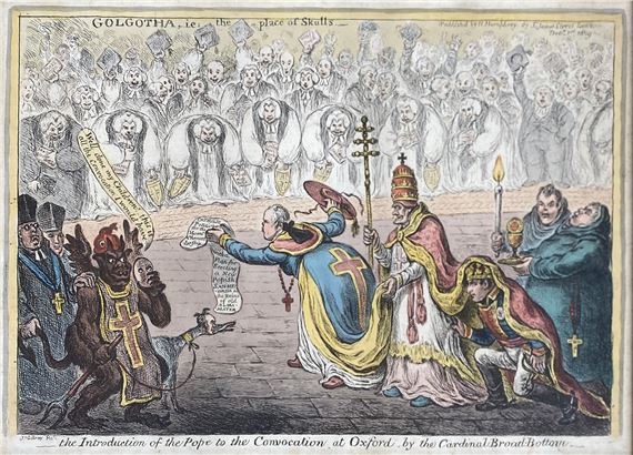 The introduction of the Pope to the convocation at Oxford, by the inal Broad-Bottom by James Gillray, circa 1809