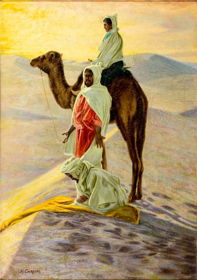 Desert Scene with Camel and Bedouins by Henry Carling