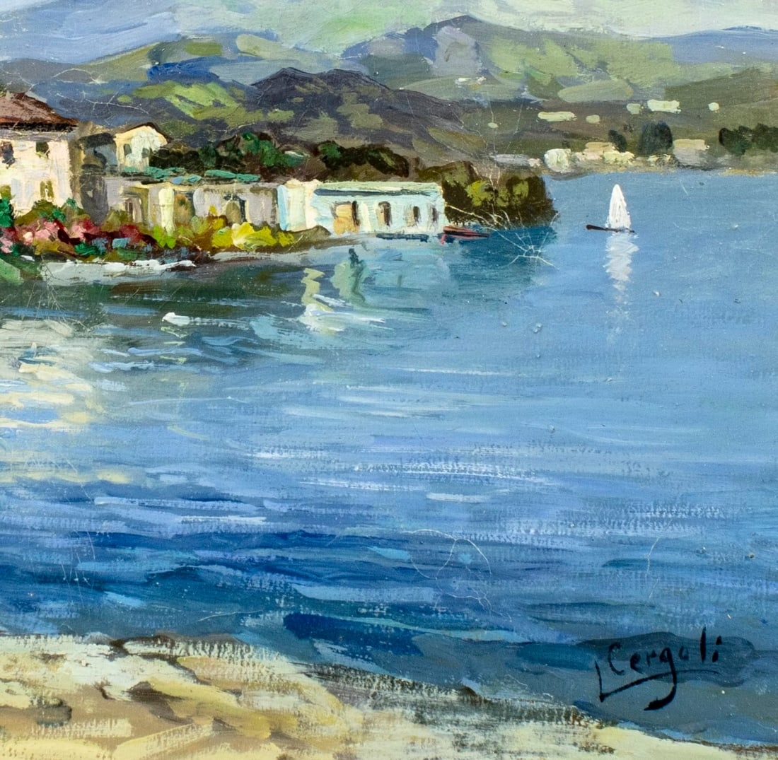 Artwork by Luigi Cergoli, Coastal Town Landscape, Made of oil on canvas