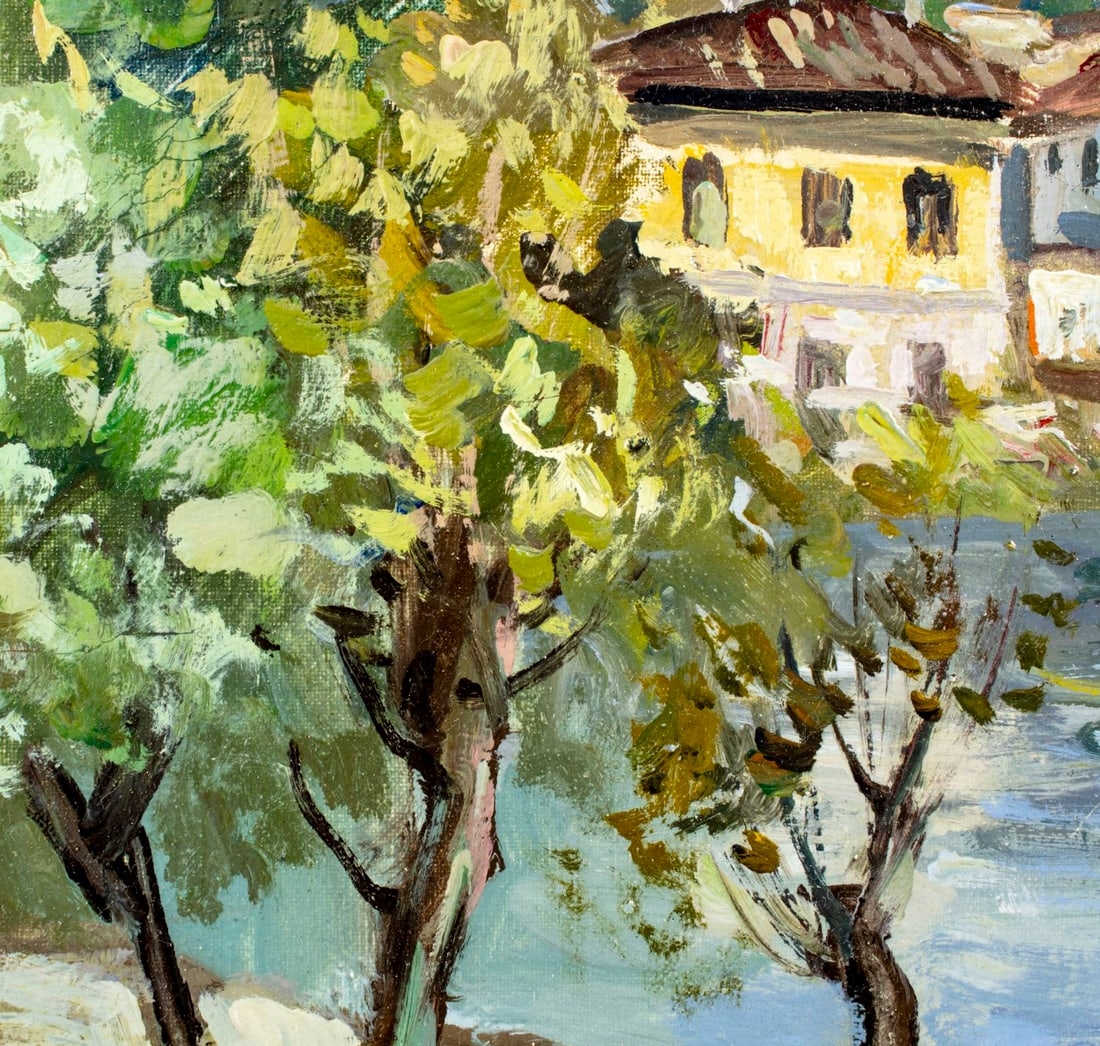 Artwork by Luigi Cergoli, Coastal Town Landscape, Made of oil on canvas