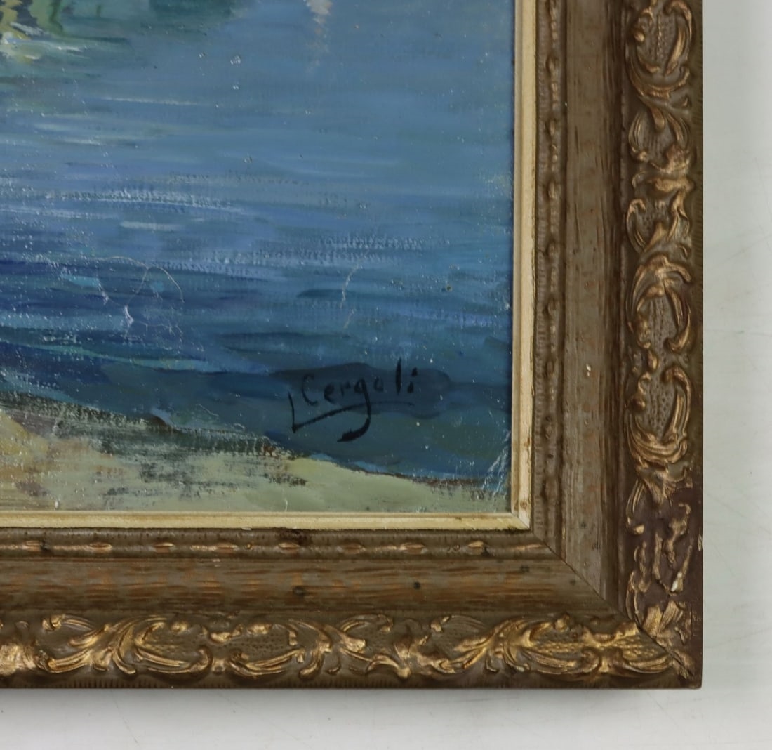 Artwork by Luigi Cergoli, Coastal Town Landscape, Made of oil on canvas