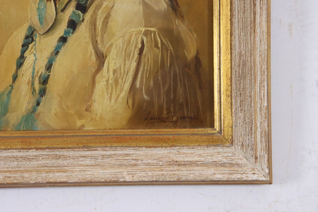 A solemn profile portrait of a person in traditional attire against a warm, textured background.