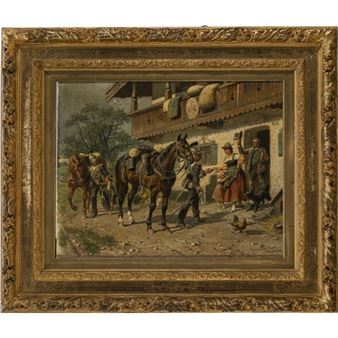 Einquartierung der letzten bayerischen Kürassiere beim Manöver im bayerischen Gebirge - Louis Braun