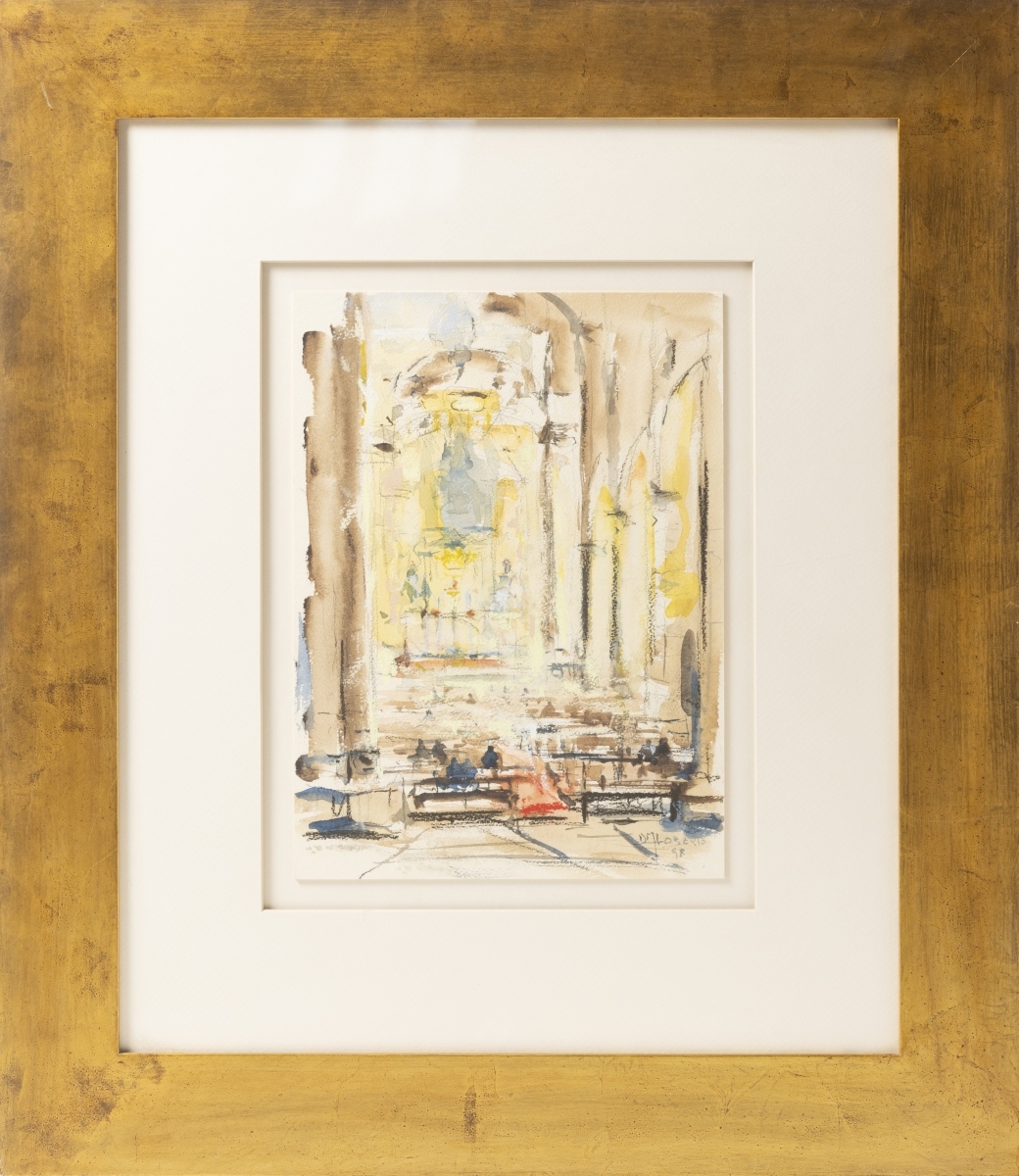 Artwork by Dagoberto Silva, Interior da Sé Porto, Made of watercolor on paper