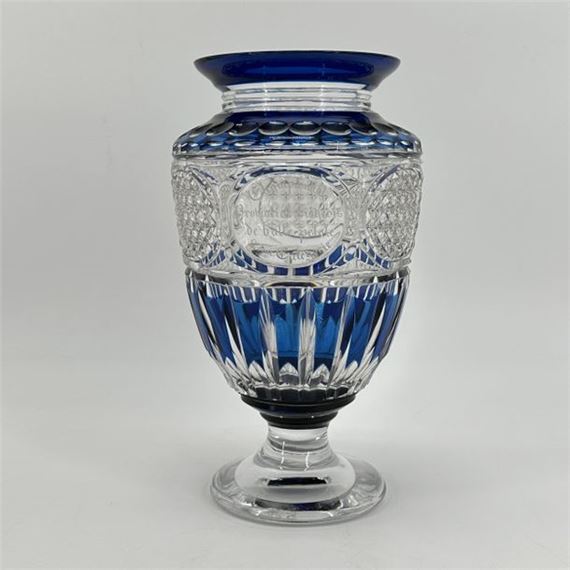Val Saint Lambert blue-lined cut crystal vase - Val Saint Lambert