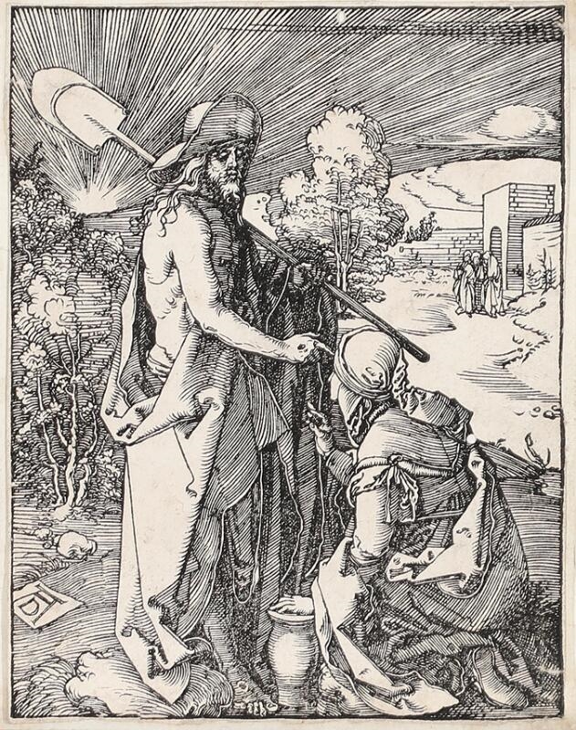 Artwork by Albrecht Dürer, Christ Appears to Mary Magdalene, from The Small Passion, Made of Woodcut on laid paper