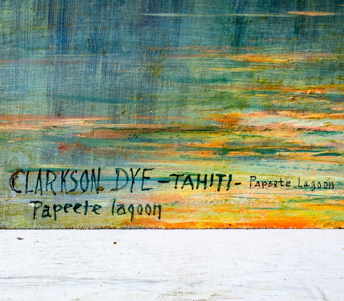 Artwork by Clarkson Dye, Sunset Coastal Landscape, Papcete Lagoon, Tahiti, Made of oil on board