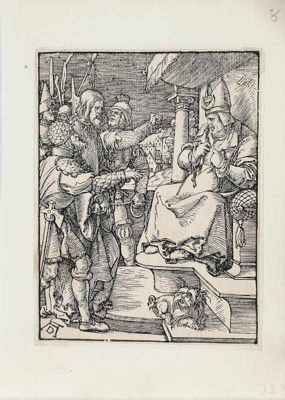 Artwork by Albrecht Dürer, Christ before Caiaphas, from The Small Passion, Made of Woodcut on laid paper