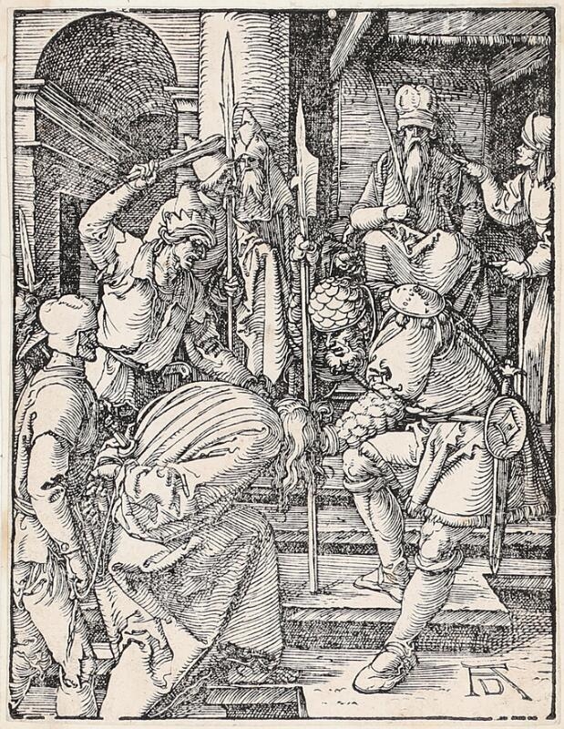 Artwork by Albrecht Dürer, Christ before Annas, from The Small Passion, Made of Woodcut on paper
