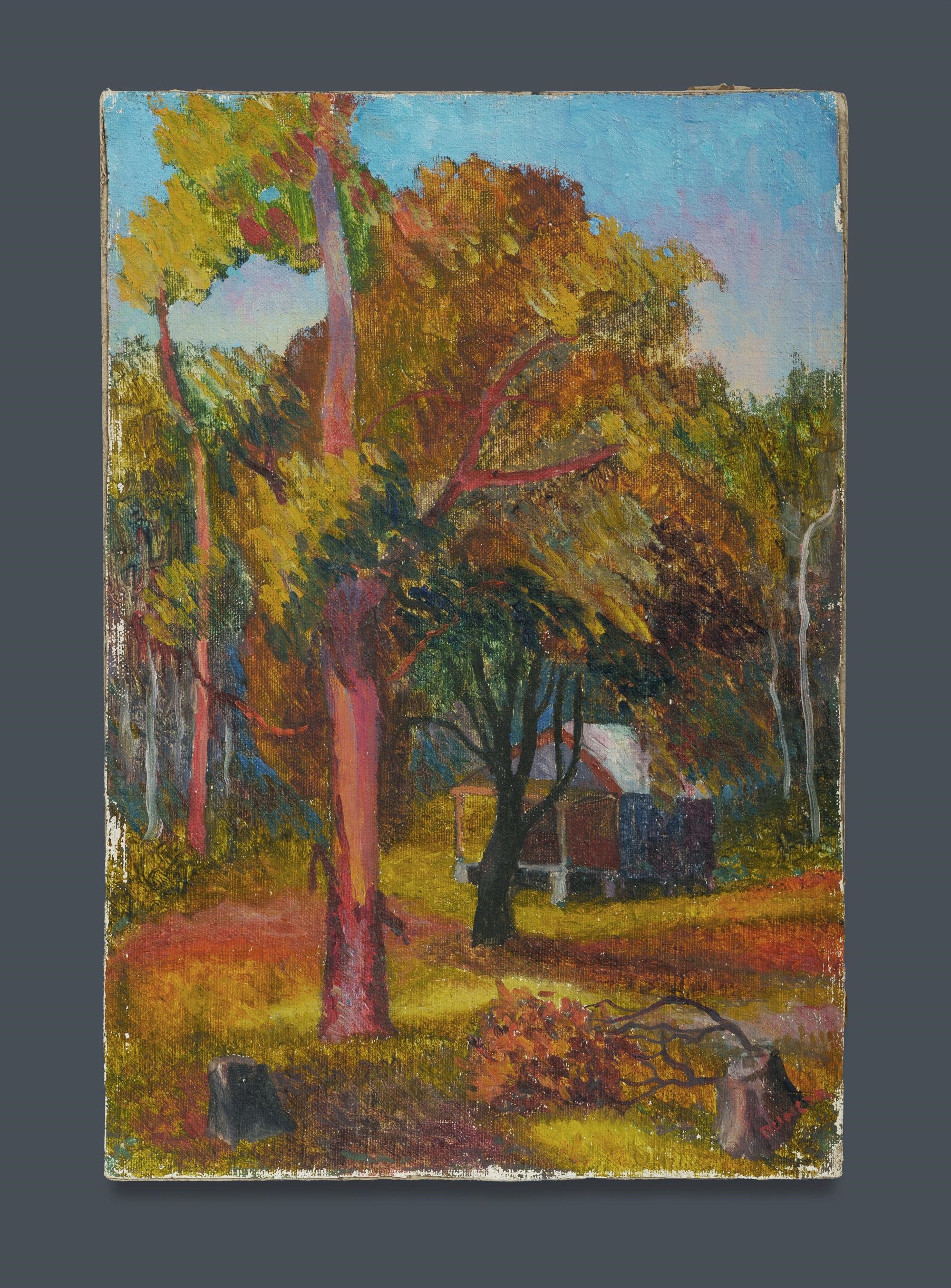 Artwork by George Duncan, Bush Shanty, Made of Oil on Canvas on Board