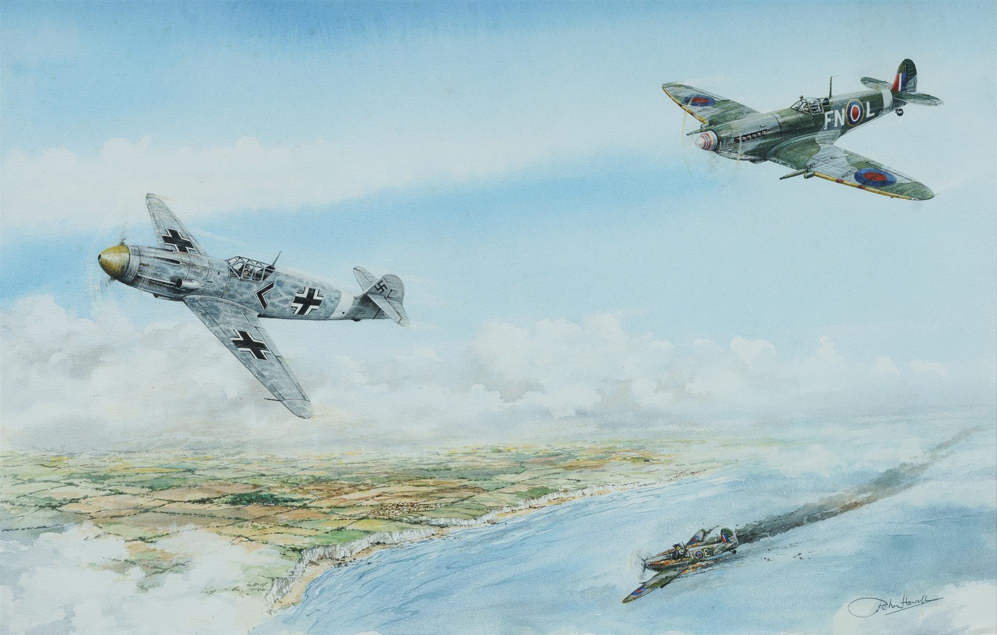 John Howell | German Messerschmitt Under Attack by Spitfire Over ...