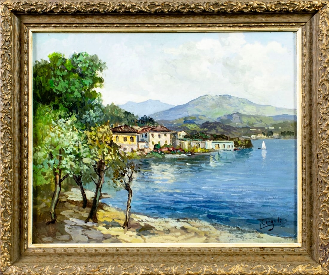 Artwork by Luigi Cergoli, Coastal Town Landscape, Made of oil on canvas