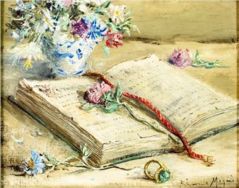 Still Life with Book and Flowers - Riccardo Magni
