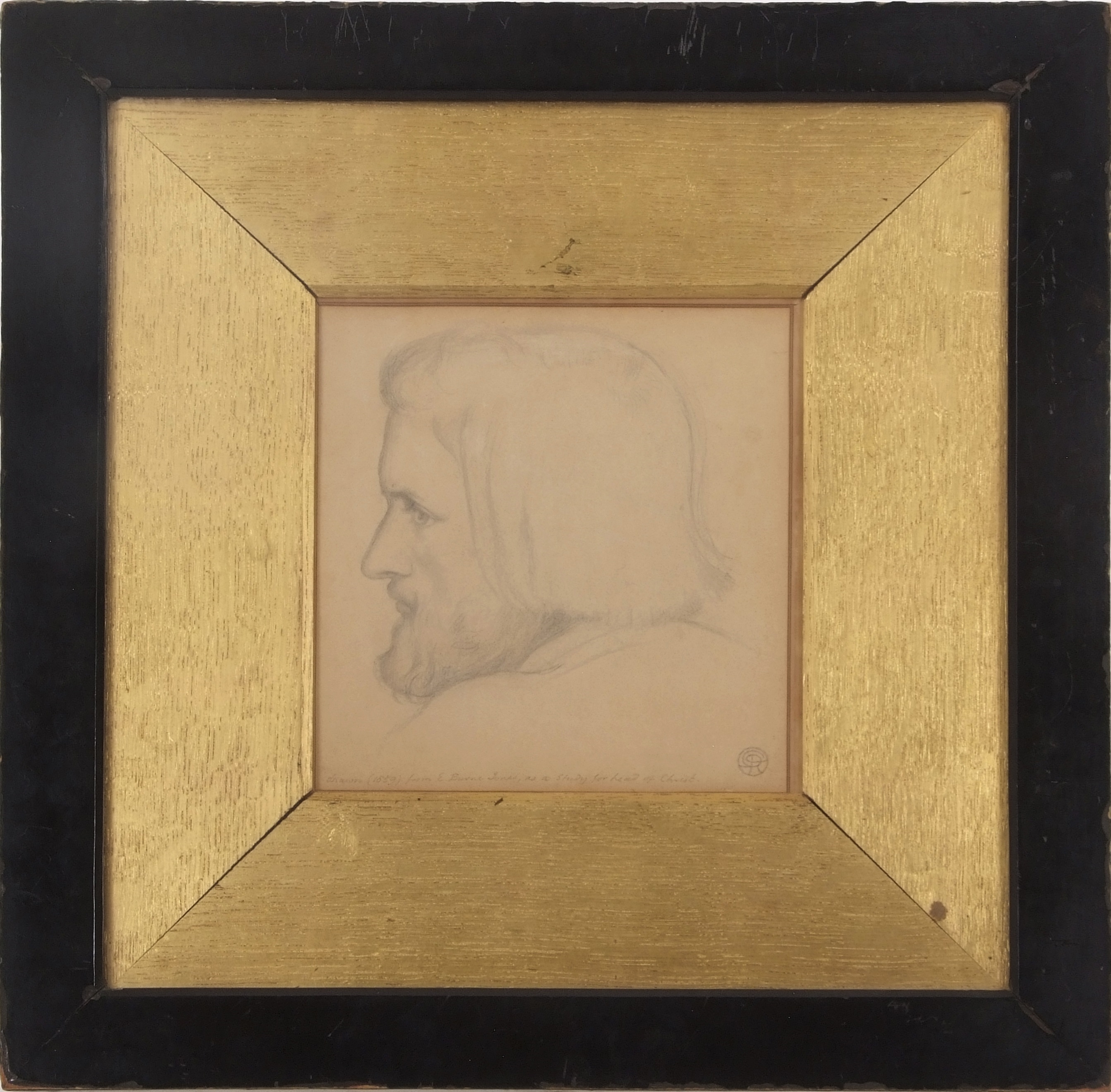 Artwork by Dante Gabriel Rossetti, Head portrait of Edward Burne-Jones as Christ, Made of pencil on tracing paper