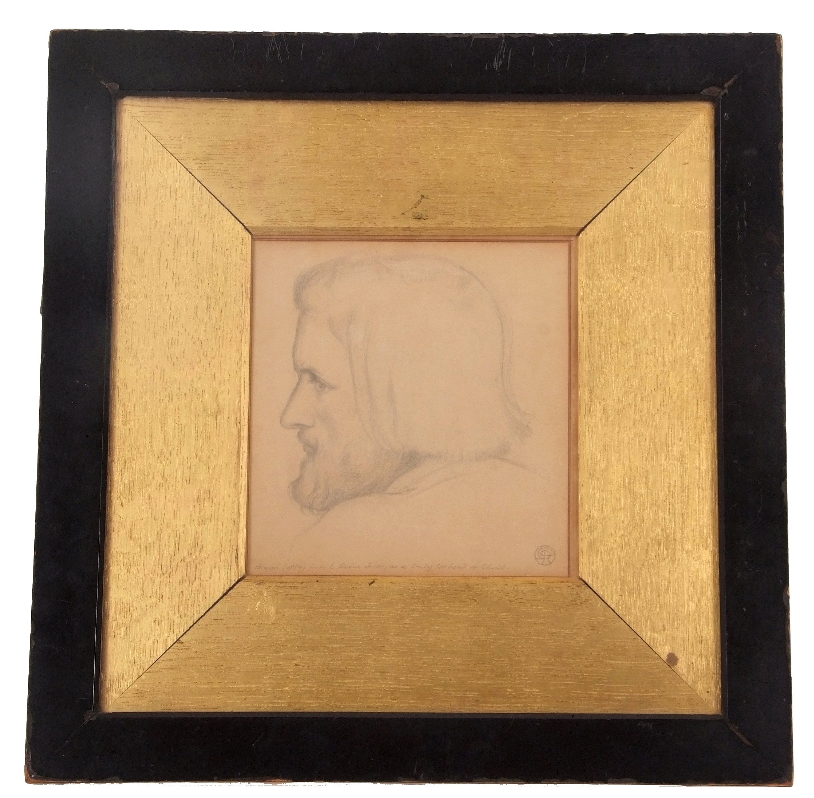 Artwork by Dante Gabriel Rossetti, Head portrait of Edward Burne-Jones as Christ, Made of pencil on tracing paper