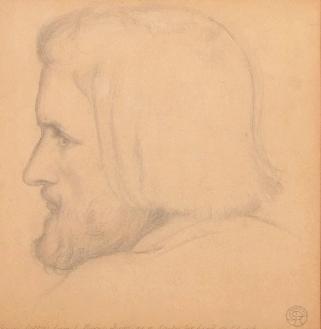 Artwork by Dante Gabriel Rossetti, Head portrait of Edward Burne-Jones as Christ, Made of pencil on tracing paper