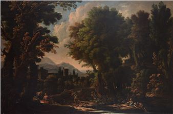 Landscape with figures and castle in the background - Crescenzio d'Onofrio