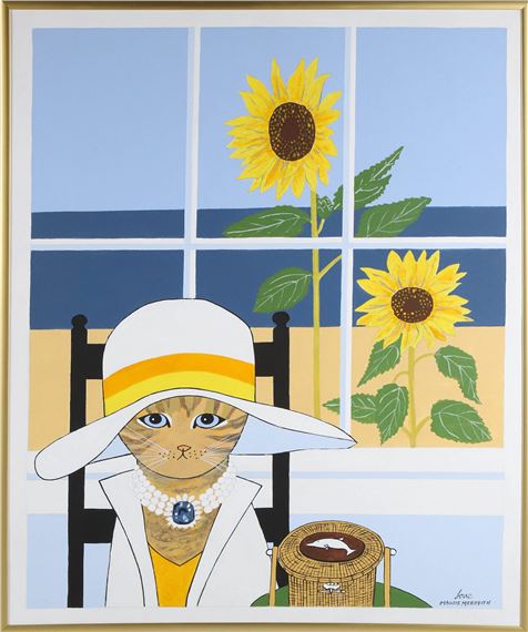 Fancy Cat and Sunflowers by Maggie Meredith