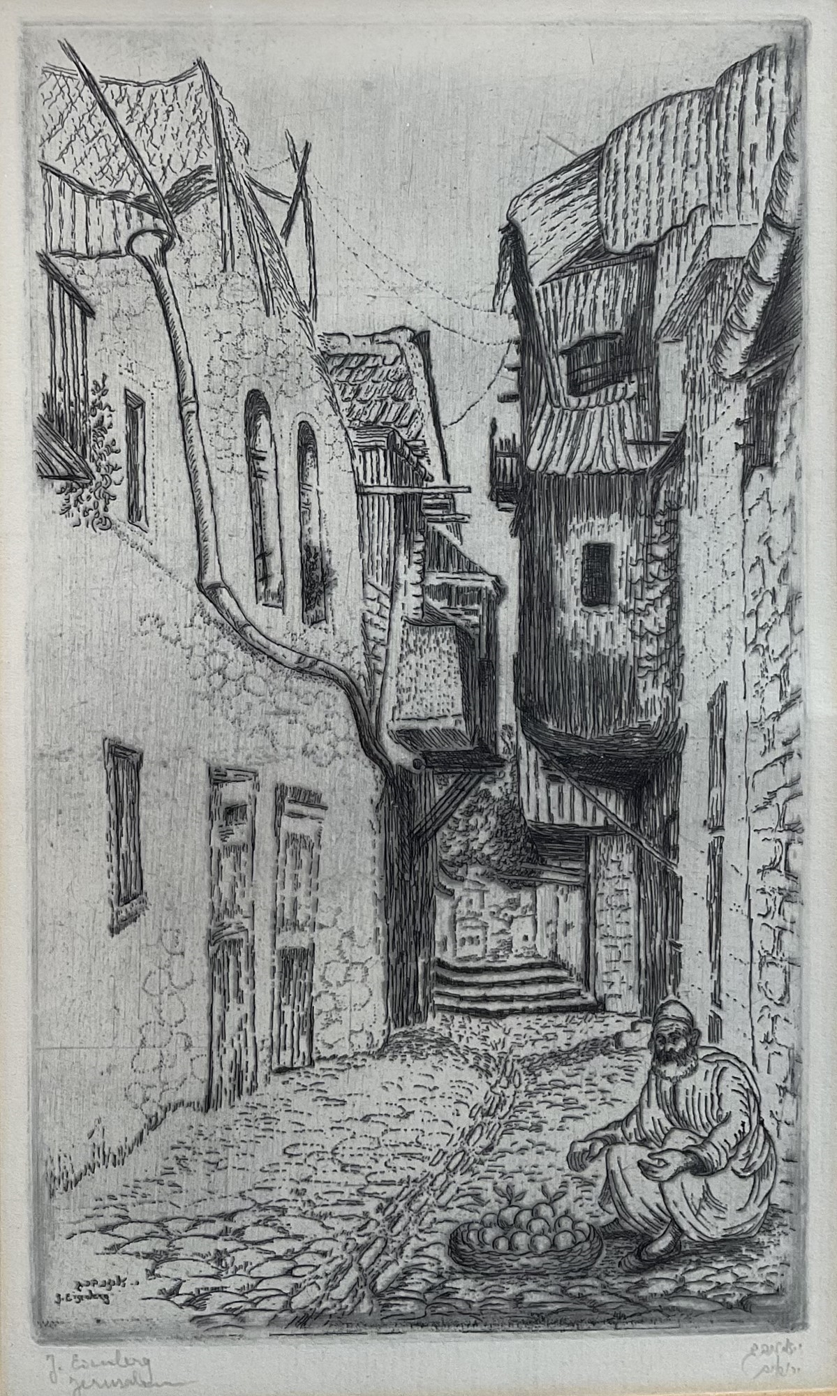 Artwork by Jacob Eisenberg, etching of Jerusalem, Made of etching