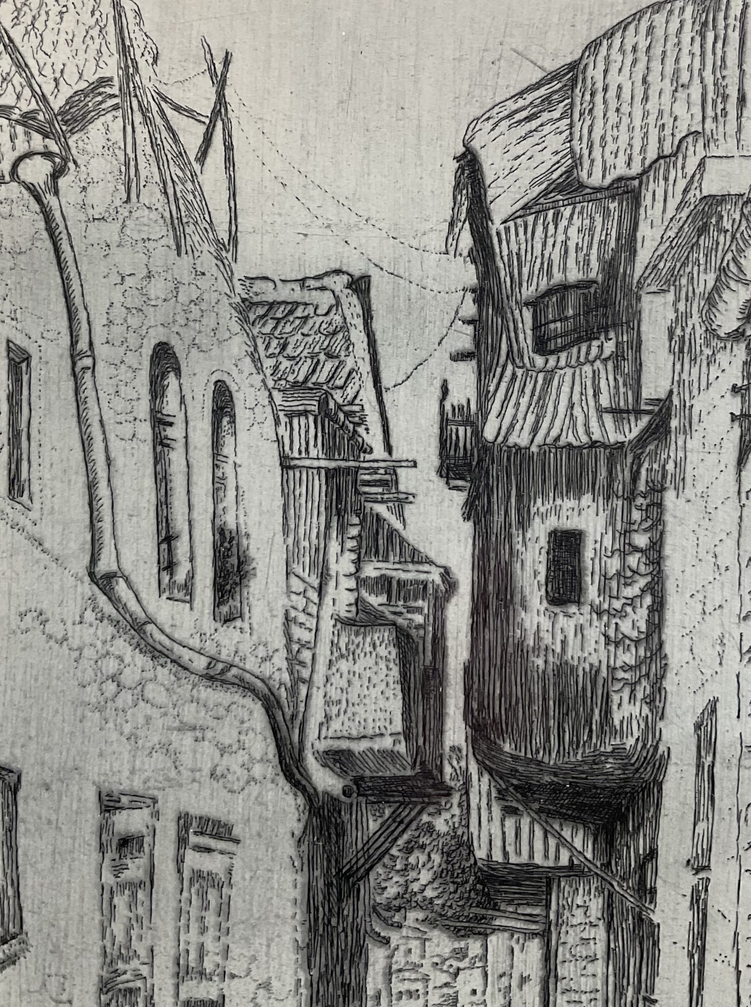 Artwork by Jacob Eisenberg, etching of Jerusalem, Made of etching