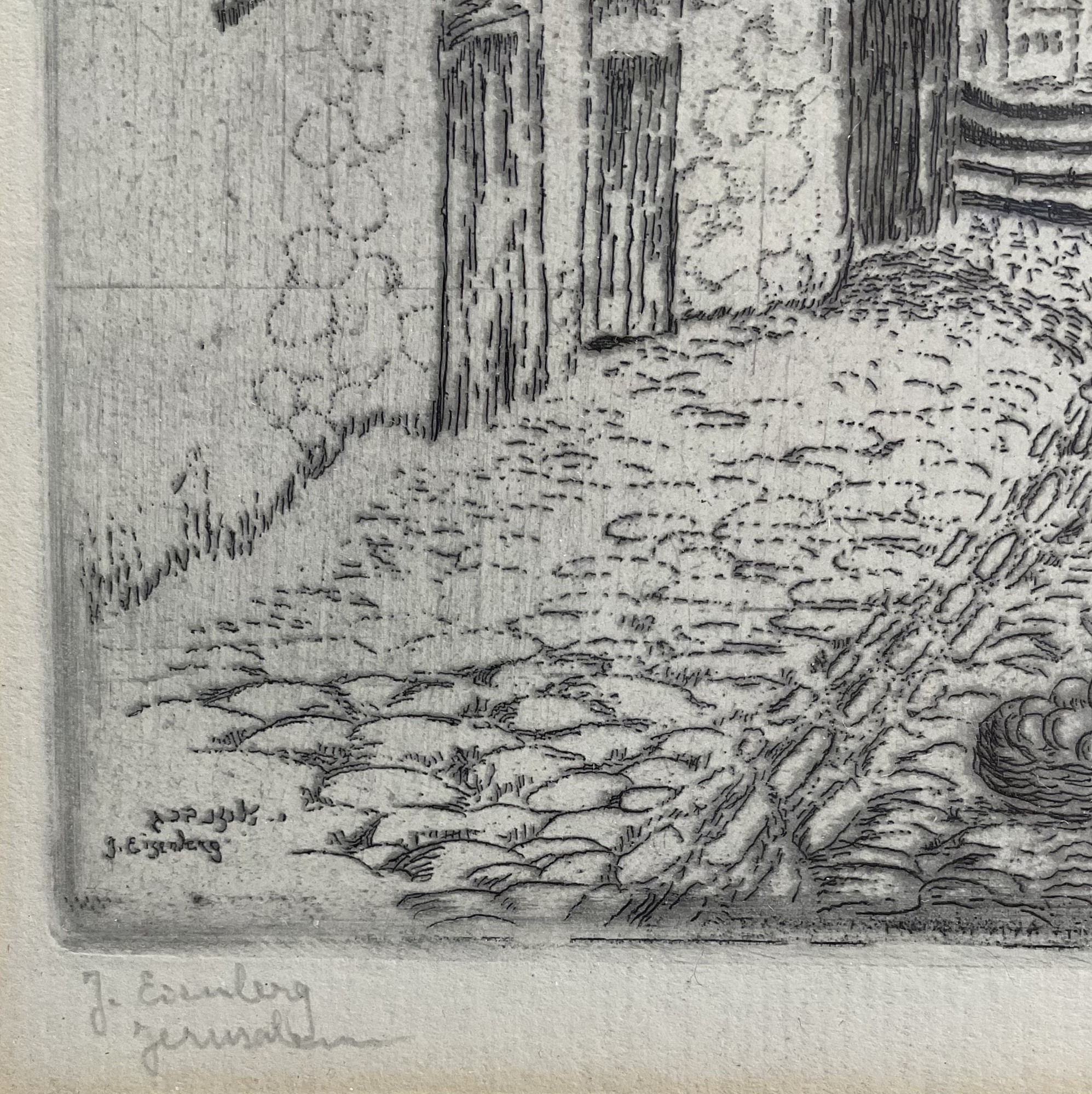 Artwork by Jacob Eisenberg, etching of Jerusalem, Made of etching