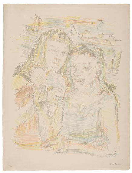 Zwei Mädchen mit Taube by Oskar Kokoschka, 1956
