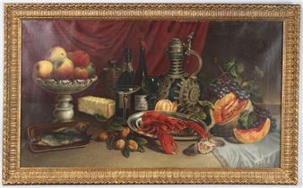 Still life of lobster and fruit - Johann Borovsky