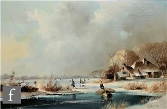 Skating Scene on a Frozen River - Vincent Veldhuysen