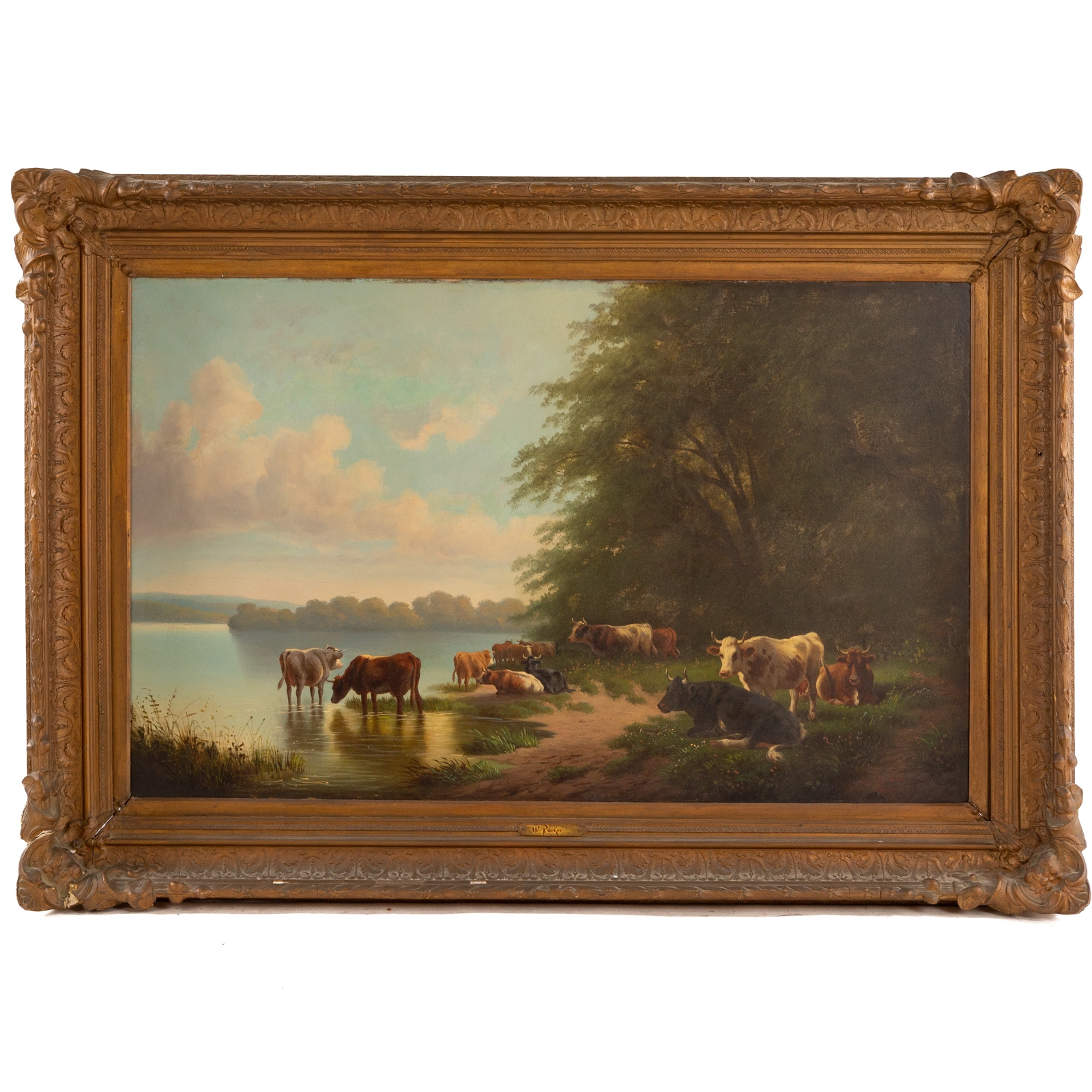 Artwork by Heinrich G. L. Reichenbach, Cattle Watering at the Shore, Made of Oil on canvas