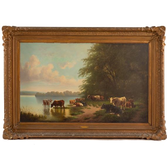 Cattle Watering at the Shore by Heinrich G. L. Reichenbach, 19th century